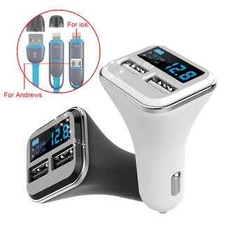 

Original 12V/24V Dual USB Car Charger 5V 2.4A+2.4A output with Real Car Voltage Diagnostic free Cables for Iphone Samsung xiaomi