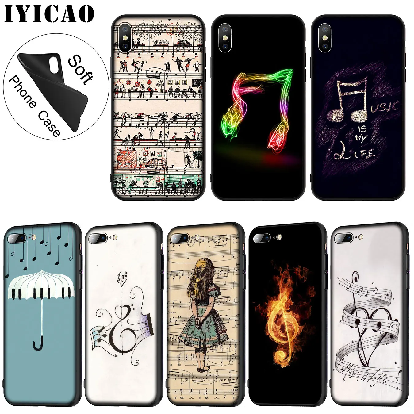 Мягкий силиконовый чехол для телефона IYICAO Love Music Note Piano Umbrella iPhone XR X XS 11 Pro Max 6 6S 7 8 Plus