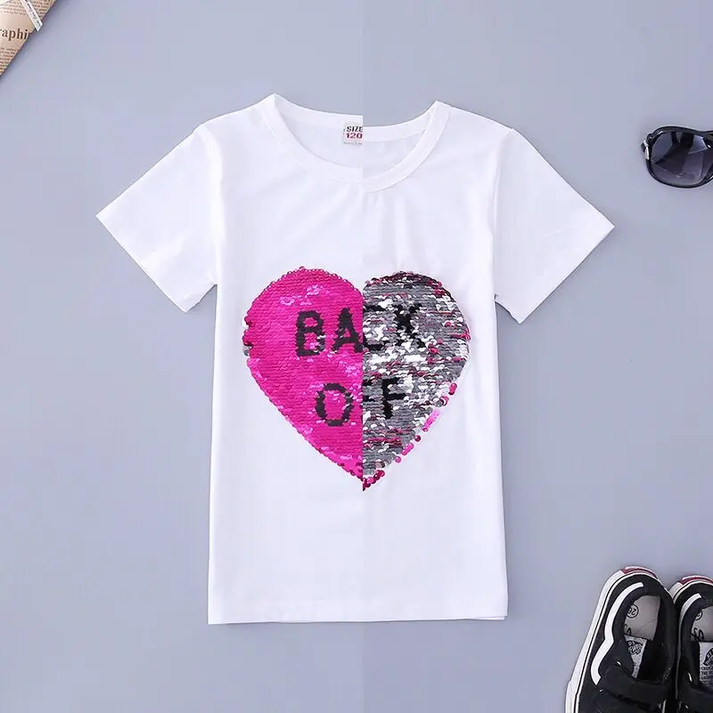 Boys T-Shirts Cotton Kids T-Shirt With Sequin Reversible Sequin Girls T Shirt Kids White Flash T Shirt Kids Teen Girl 13