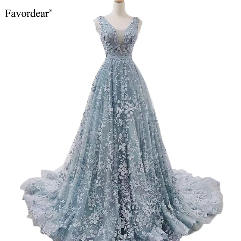 

Favordear 2019 New Applique Simple Long Evening Dress with Sash Vestidos De Fiesta Elegant Formal Party Dress Evening Gown