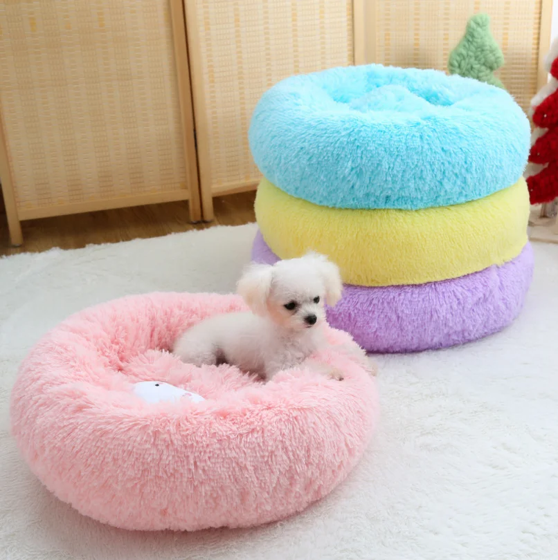 HIPET Plush Dog Cat Bed Cushion Winter Warm Round Small Large Dog Bed Cats Sofa Soft Comfortable Sleeping Mat House For Cats