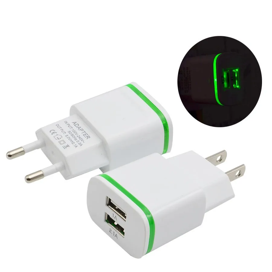 

Private Mode Dual Ports LED Indicator Light 2.1A Mobile Phone Power Adapter Wall Charger