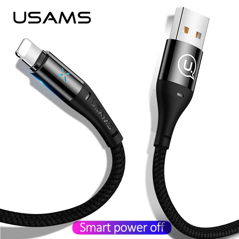 USAMS Интеллектуальный usb-кабель для зарядки iPhone X 8 6 7 с дышащим освещением