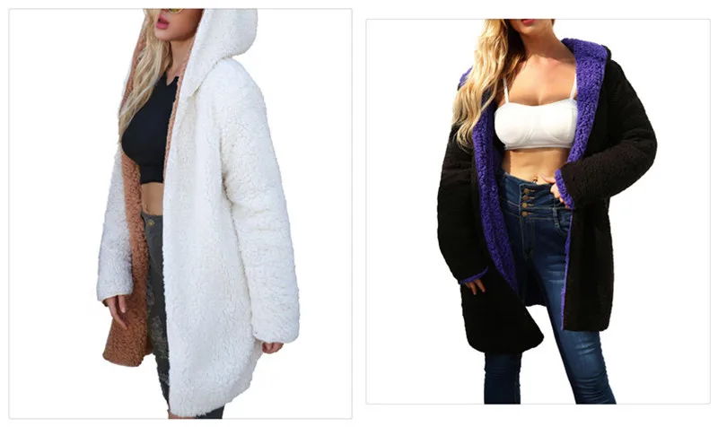 European and American plus-size high quality color matching coat with plush hooded overcoat on both sides (19)