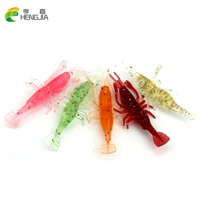 

HENGJIA 50pcs Soft Shrimp Fishing Lure 3.6g 8cm Isca Artificial Plastic Soft Silicone Fishing Tackle Swim Bait leurre souple