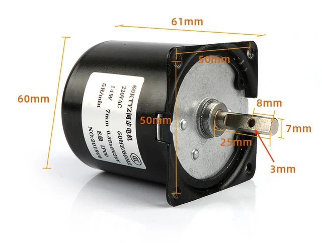 Motorreductor Síncrono 60KTYZ 220V 15/18RPM - Con Soporte Y Brida, Para Decoración Y Proyectos