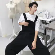 Мужской осенний Модный комбинезон, Мужской Свободный комбинезон с высокой талией и широкими штанинами, повседневные штаны, сценические костюмы