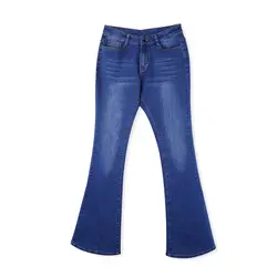 Модная уличная Высокая талия загрузки вырезать джинсы для женщин для синий Flare женские повседневные брюки промывают джинсовые мотобрюки