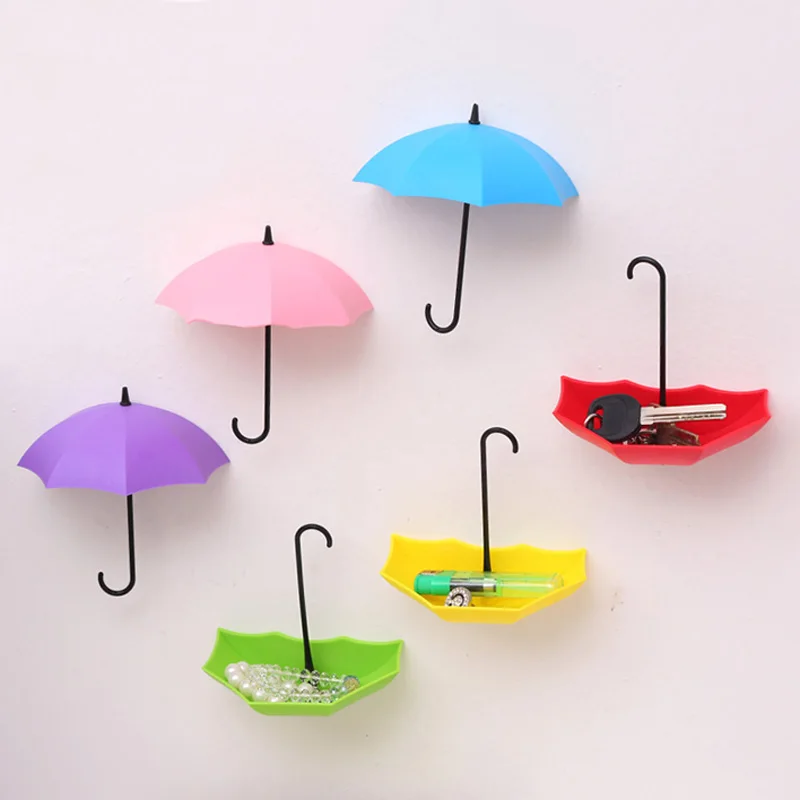 

3PCs Creative Umbrella Shape Wall Mount Hook Key Holder Storage Stand Hanging Hooks For Bathroom Kitchen Door XH8Z