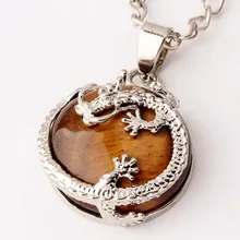 100-уникальный посеребренный натуральный камень тигровый глаз полукруглый шарик с подвеской в китайском стиле дракон для мужчин ювелирные изделия