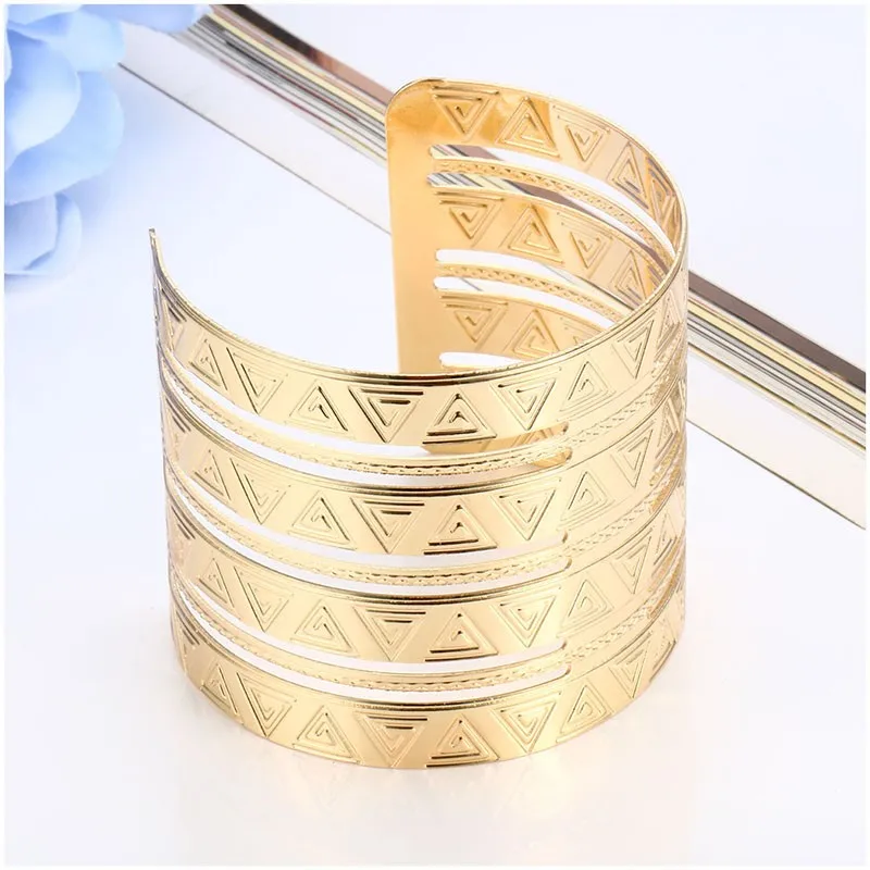 Полые широкие браслеты-манжеты и браслеты для женщин мужчин золотого и серебряного цвета сплав открытый большой мужской женский браслет модное ювелирное изделие