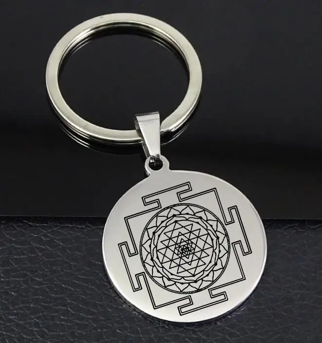 Брелок из нержавеющей стали с диском, новинка, Sri Yantra, мандала, священные ювелирные изделия для мужчин и женщин, Прямая поставка YP7067 - Цвет: Серебристый
