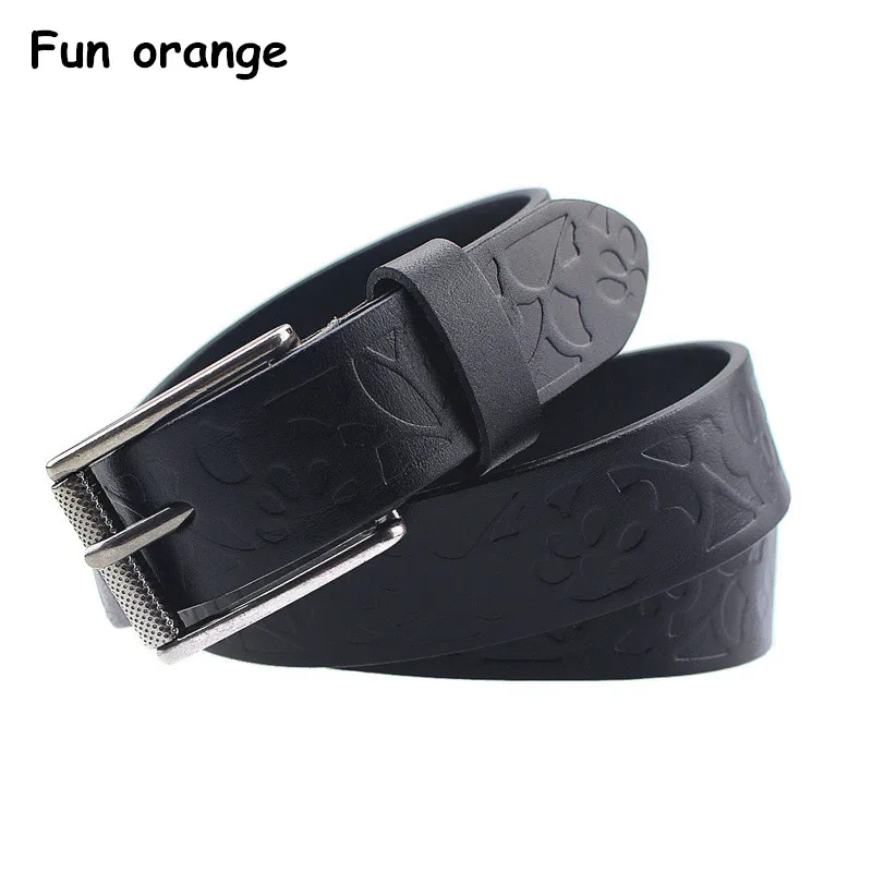 Fun Orange women's Fashion Printing Retro Genuine Leather Belts Women Pin Buckle Belt Newin