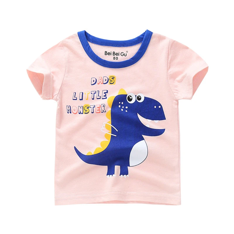 Новая летняя футболка с принтом динозавра из мультфильма; хлопковые для маленьких мальчиков футболка с коротким рукавом для мальчиков младенцев, топы для девочек, одежда для детей от 2 до 8 лет - Цвет: 11