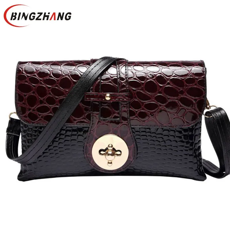  New 2017 Patent Leather Crocodile Women Messenger Bags Ladies Crossbody Shoulder Bags For Women Casual Bag Ladies L4-1682 