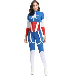 Костюм Капитана Америки, костюм супергероя для косплея, Женский обтягивающий костюм, женский костюм Капитана Америки для ролевых игр