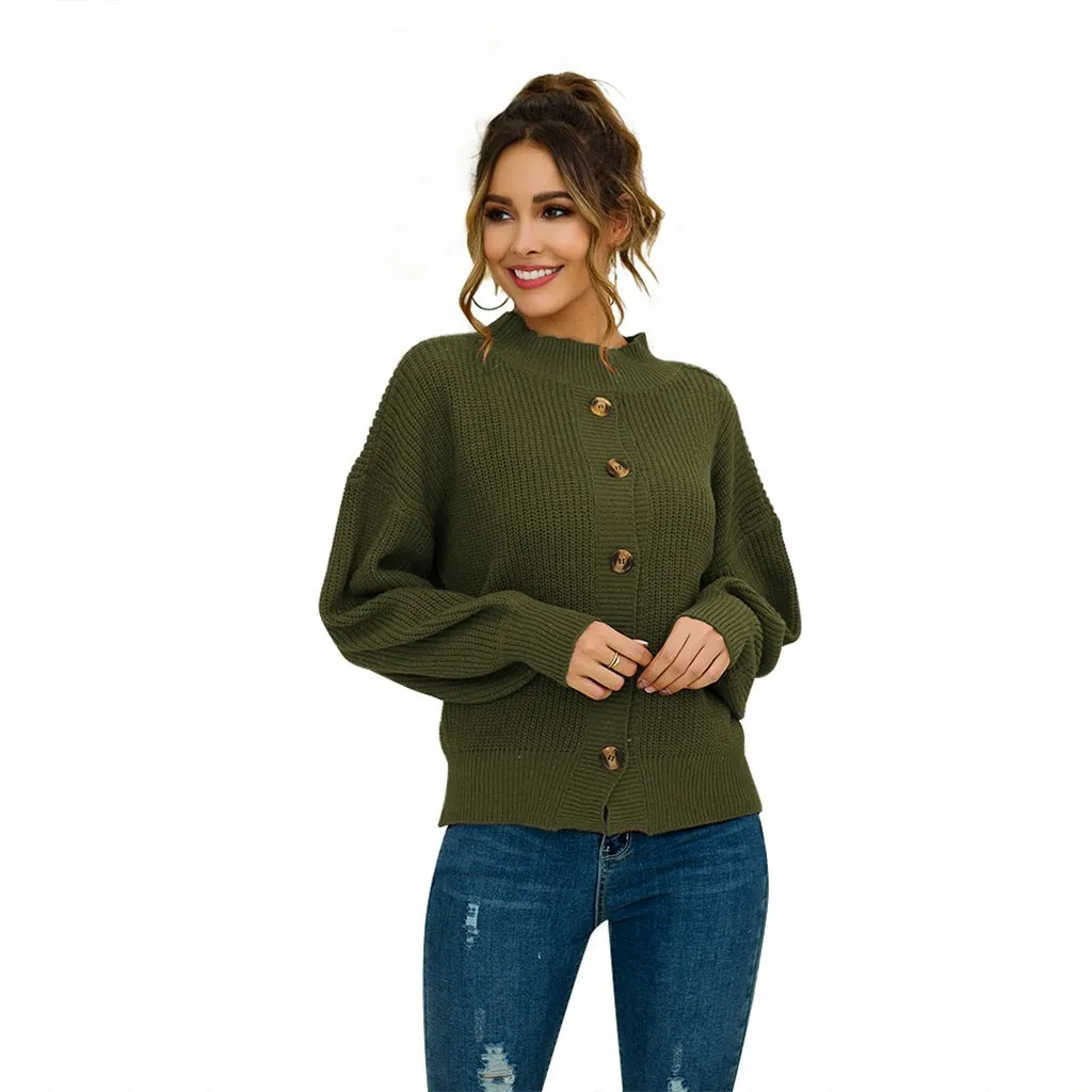 

Green Women Cardigan Sweater Solid O-Neck Knitted Button Long Sleeve Top Winter Warm Slim Casual Jumper Sweter Mujer#Y3