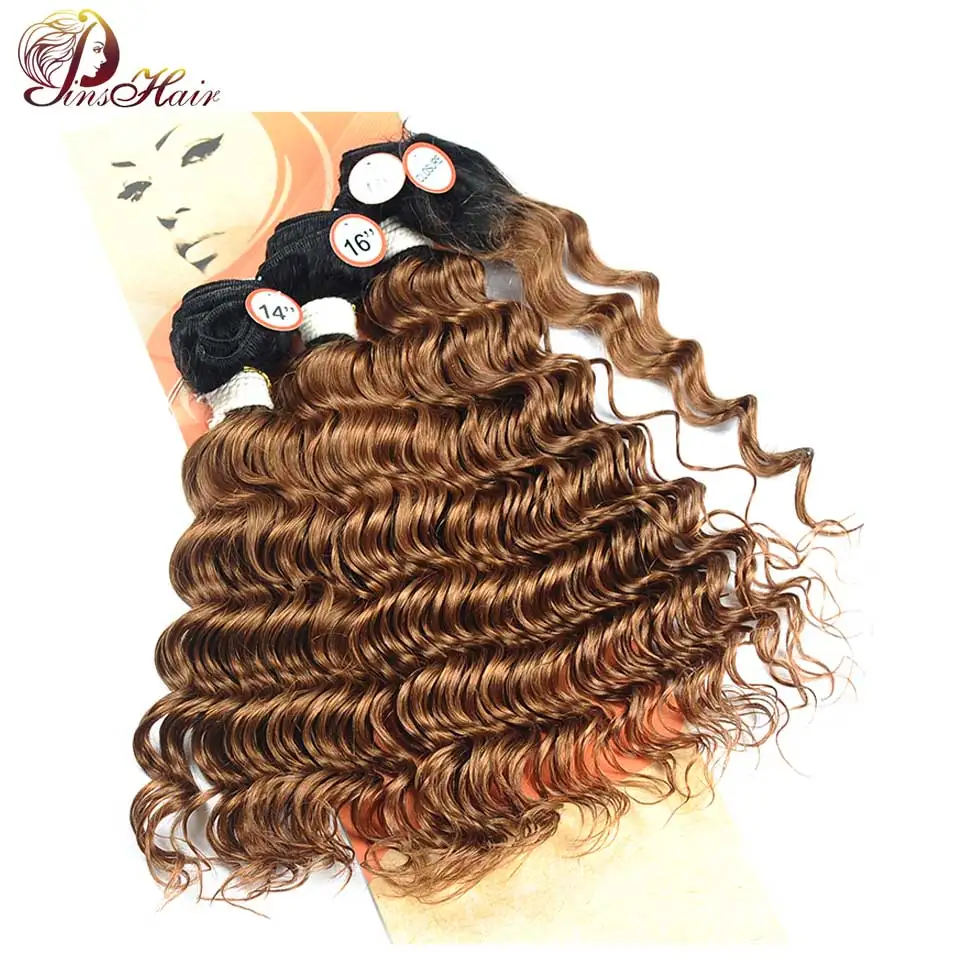 Pinshair глубокая волна Малазийские Волосы 3 пучка с закрытием Ombre 1B 30 коричневые