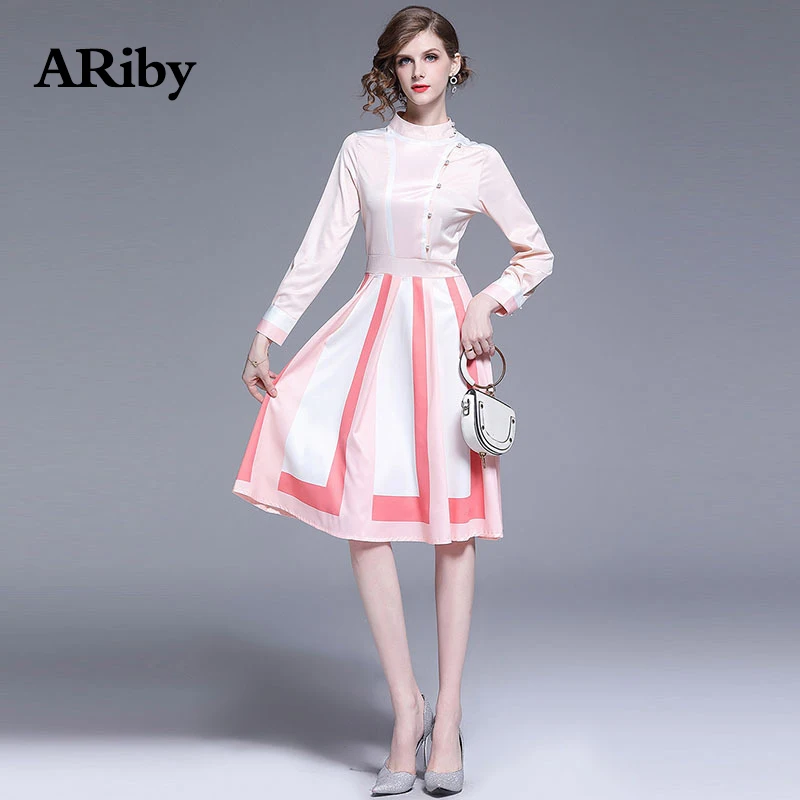Женское платье с длинным рукавом aribby розовое облегающее А силуэта 2019|Платья| |