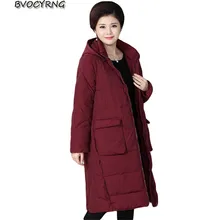 2017 New Fashion Middle-aged Women’s Jacket Long Cotton Coats Hooded Plus Size Loose Parka Female Thick Winter Outerwear A0004