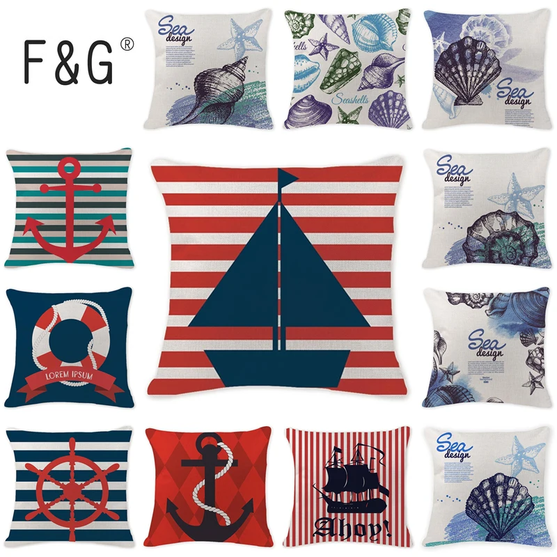 

Customized Pillowcases Conch Sailboat Printed Cushion Covers Anchor Pattern Marine Ship Throw Pillow Case Decorative Home Decor