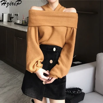 

Hzirip 2019 New Design Autumn Winter Female Casual Sexy Sweatshirt Solid Women Slim Wild Loose Pullover Sweatshirts 3 Colors