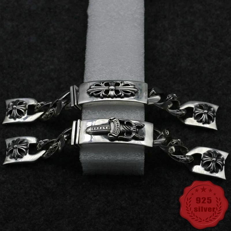 

S925 sterling silver watch chain personality fashion street dance punk style cross flower dagger styling gift 2019 new hot sale