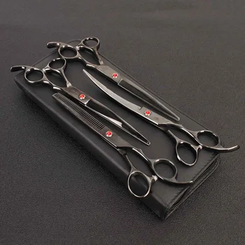 

7Inch Stainless Professional Pet Scissors for Dog Grooming Dogs Shears Hair Cutter Straight &Thinning & Curved Scissors 4pcs Set