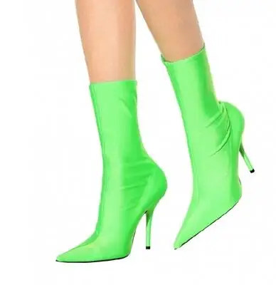 

Carpaton Four Seasons Must Have Ladies super high heel boots satin pointed trendy elastic socks boots stovepipe booties orange