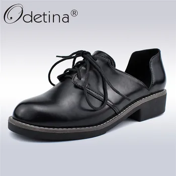 

Odetina New Fashion Women Lace Up Flat Casual Shoes Cuts Out Flats Oxford Dress Shoes Loafers Round Toe Platform Big Size 35-43