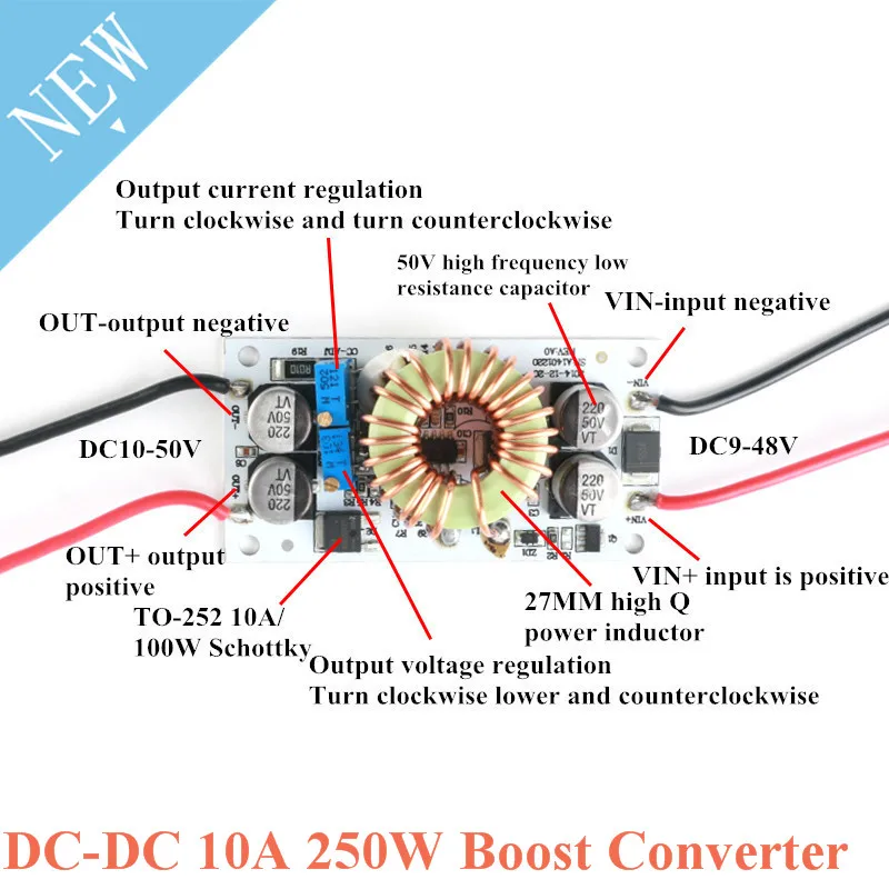 DC 10A 250W повышающий преобразователь Повышающий Модуль источника питания