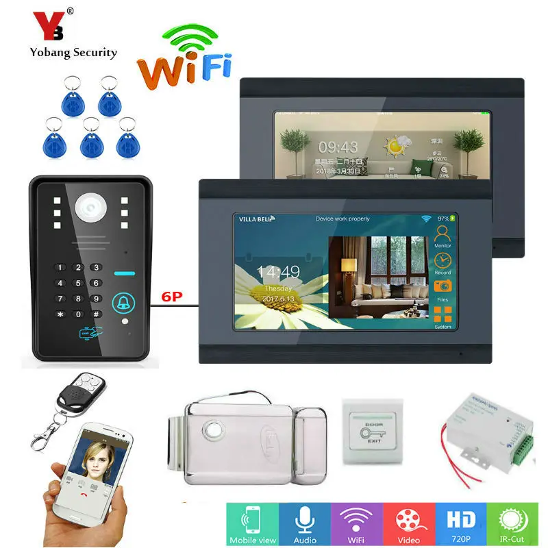 Yobang Security 7inch 2 Monitors Wired/Wifi RFID Password Video Door Phone Doorbell Intercom Entry System with wireless Monitor Yobang Security 7inch 2 Monitors Wired/Wifi RFID Password Video Door Phone Doorbell Intercom Entry System with wireless Monitor