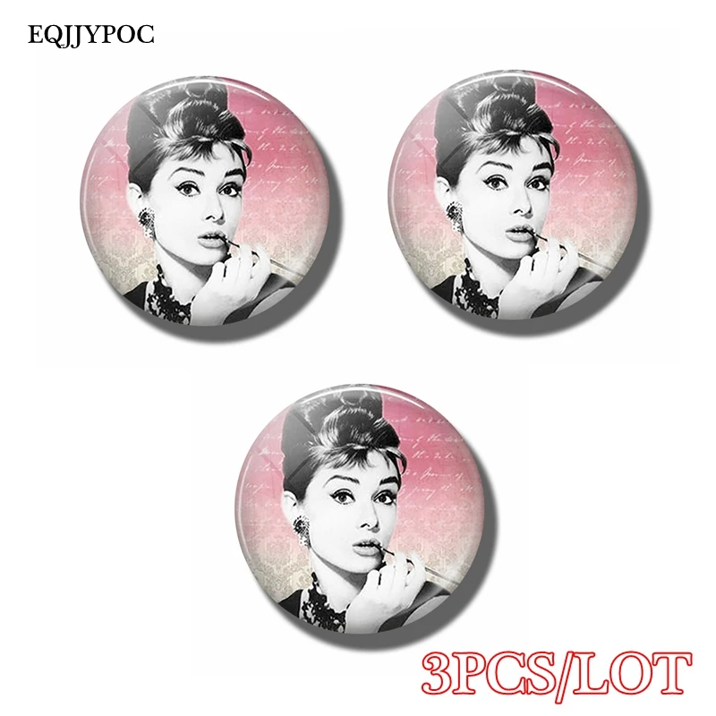 

3PCS Audrey Hepburn 30 MM Magnet Fridge Glass Hollywood Actress Refrigerator Magnets Classic Movies Magnetic Stickers for Fridge
