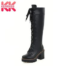 KemeKiss/размер 33-43, женские сапоги на высоком каблуке теплые зимние сапоги до колена на меху со шнуровкой модная классическая женская обувь на платформе