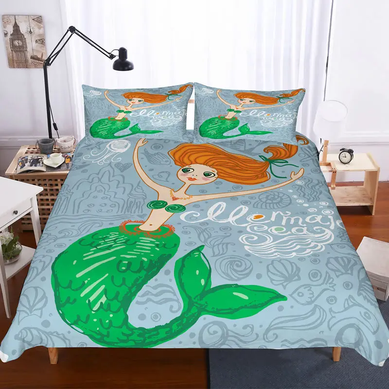 Cartoon Mermaid 3D bedding set Duvet Covers Pillowcases Children room decor comforter bedding sets bedclothes bed linen