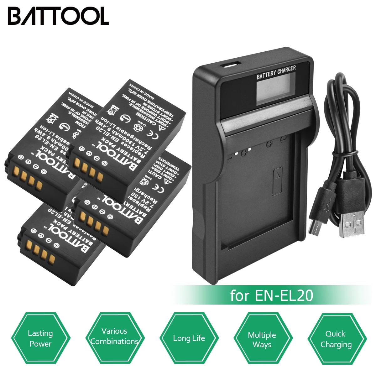 4X 1300mAh EN EL20 EN EL20 Rechargeable Li Ion Battery+LCD Battery