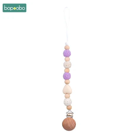 Purple Bopoobo 1 шт. детский прорезыватель из бука, деревянные бусины в форме сердца, Пищевая силиконовая цепочка для создания ювелирных изделий, жевательные деревянные прорезыватели - Цвет: Purple
