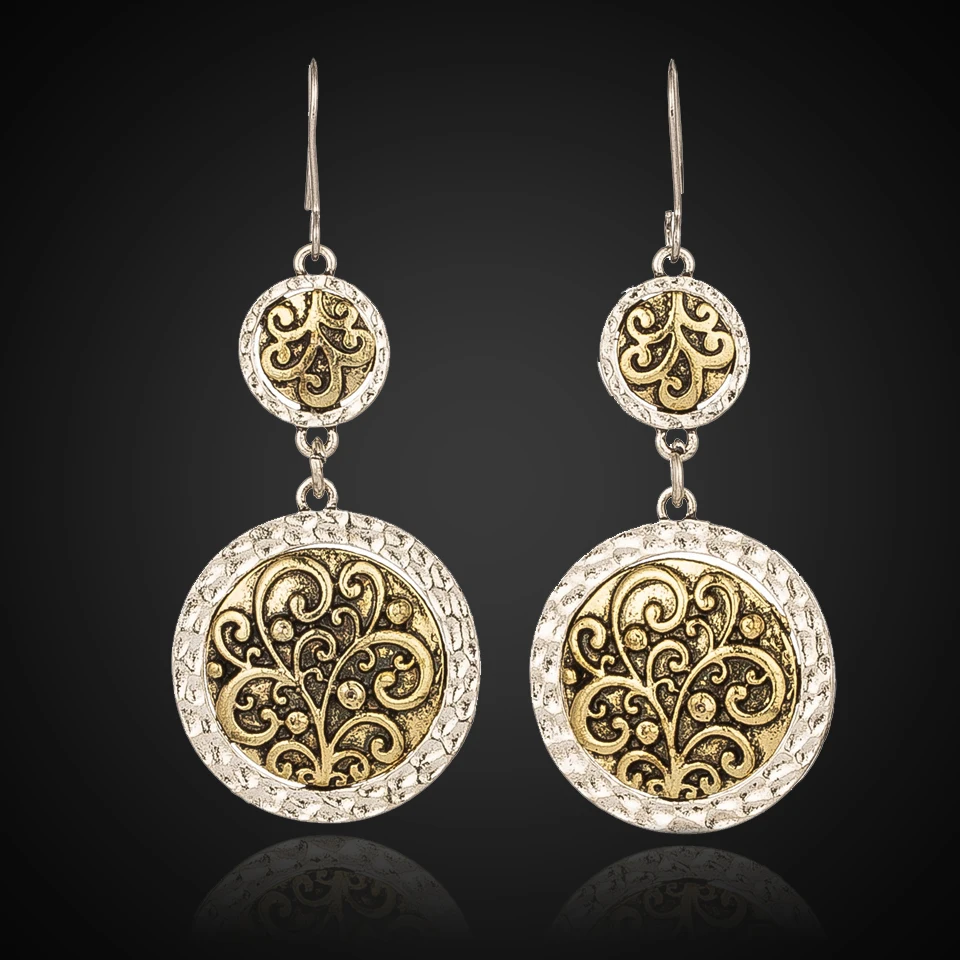 

EXYNLON 2019 Ethnic earrings fashion Ladies jewelry circle woman Personalized golden pattern totem Hypoallergenic metal