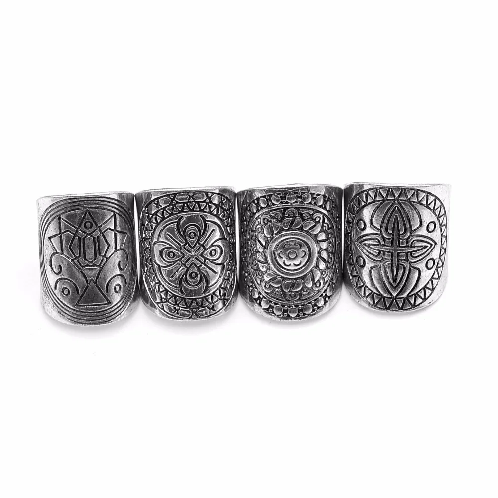 Bohemian Vintage Punk Ethnic Silver Rings for Women Joint Knuckle Ring Set 4pcs Tribal Indian Mayan Calendar Aztec Band | Украшения и
