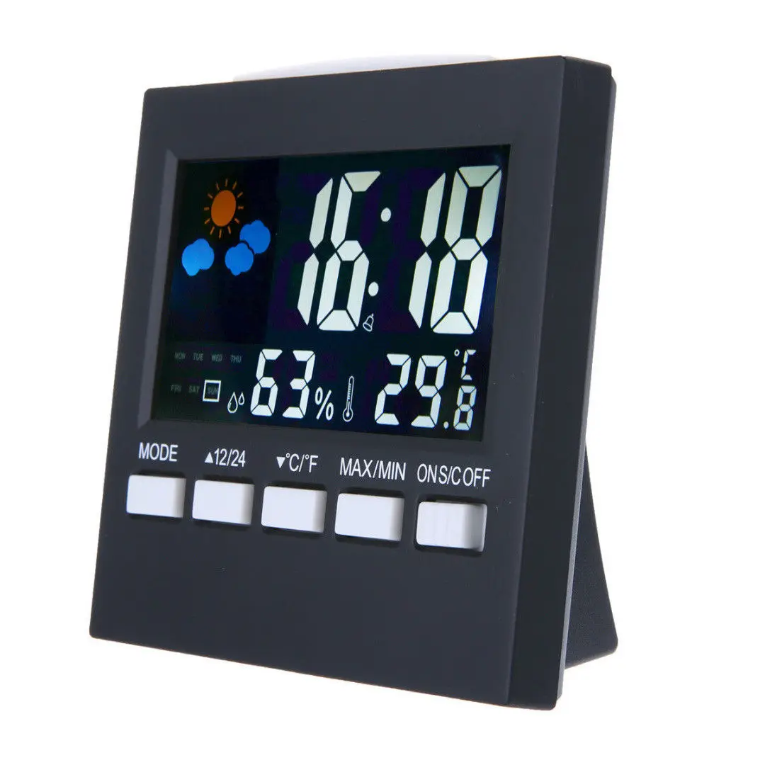 Высокое качество цифровой дисплей термометр Влажность Часы Красочные ЖК-будильник календарь погода