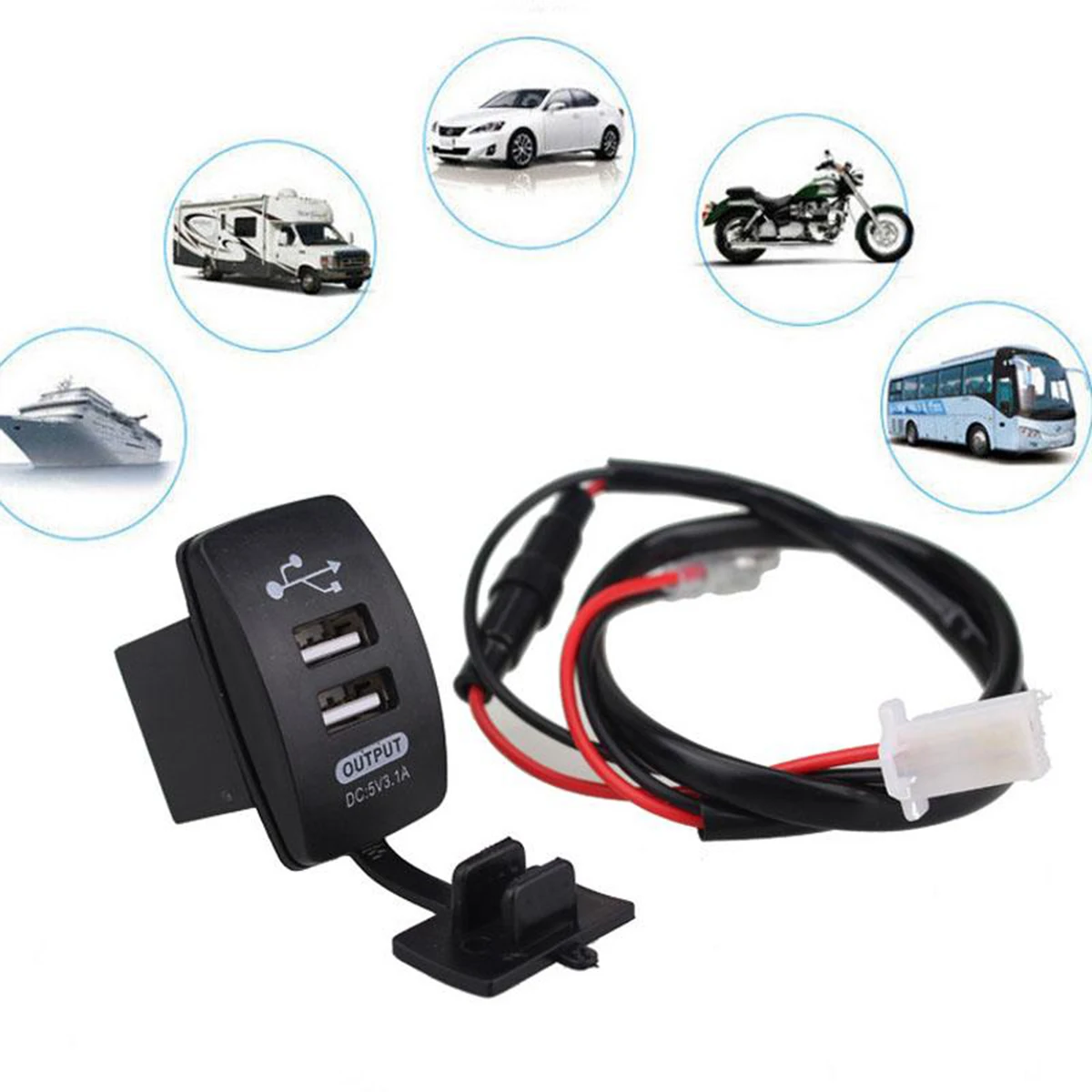SOONHUA Universal LED Dual Port 2 USB 5V 3.1A Motorcycle Charger Socket Adapter Power Cigarette Lighter Outlet Car Chargers