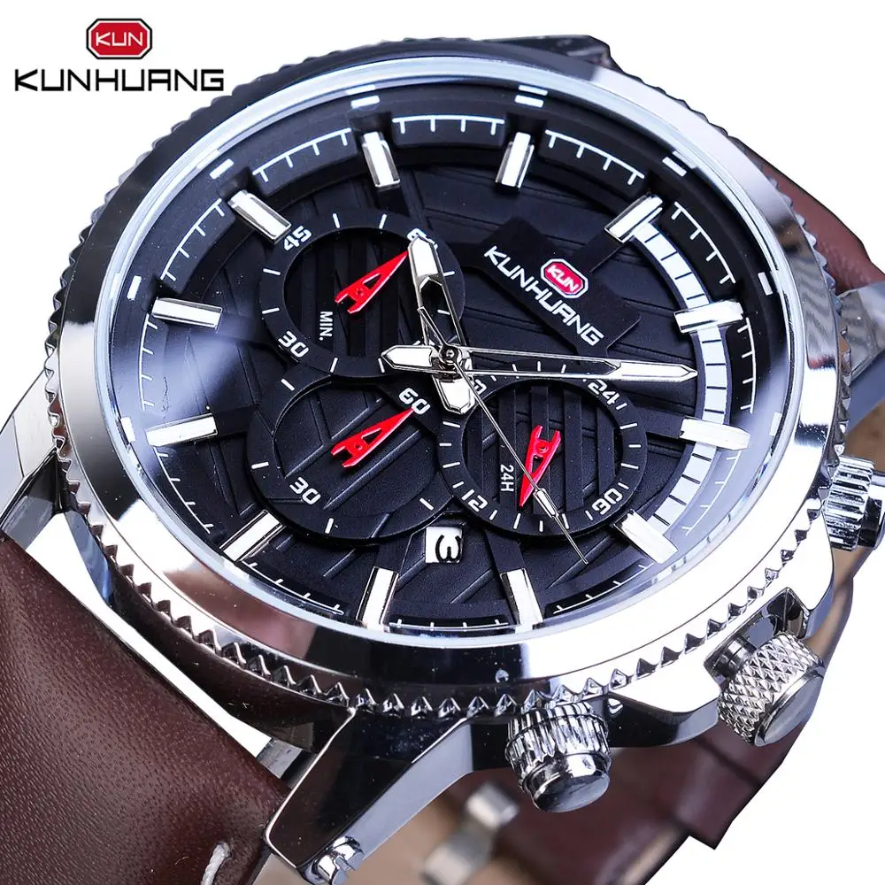 

2019 NEW Fashion Men Quartz Watch 3 Sub Dial Date Multifunction Genuine Leather Business Watches Clock Hodinky Relogio Masculino