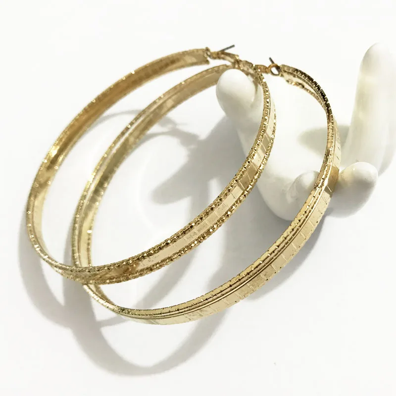 

Gothletic Brand Textured Metal Hoop Earrings 90MM Oversized Big Round Earrings for Women Brincos Fashio Jewelry