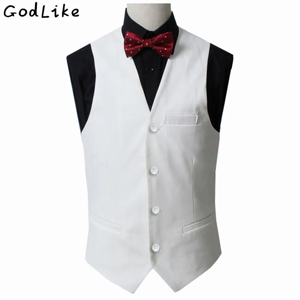 2018 Men White Slim Fit Suit Vests Male Single Breasted Notched Collar Business Casual Vest Men