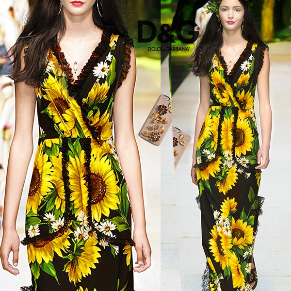 

Golden Sunflower Fabric Black Printed Fabric Polyester Fabric Clothing Handmade Fabric
