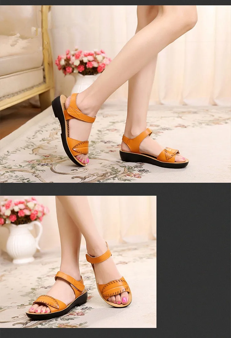 YAERNISummer Shoes Women Sandals Leathersoft soles comfortable Ladies sandals large size Middle-aged casual OpenToe sandalsE1158