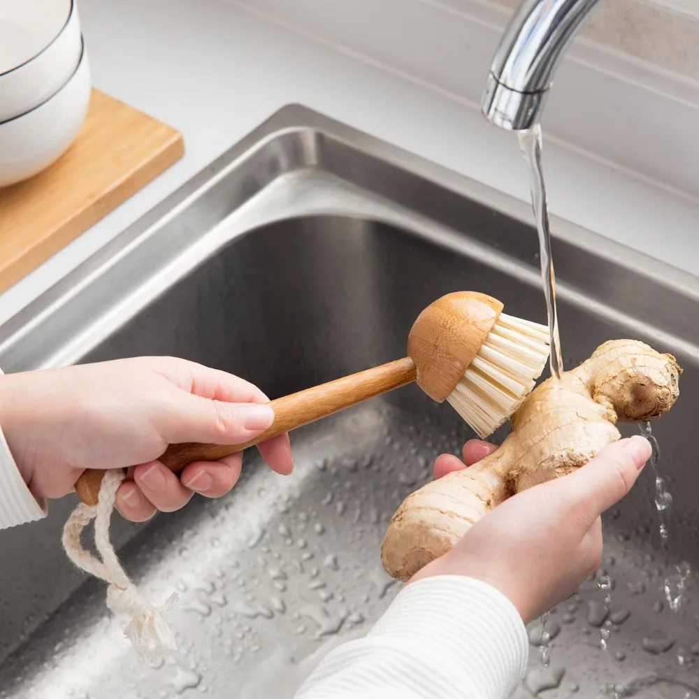 

Bamboo Long Handle Pan Pot Brush Hangable Kitchen Dish Bowl Tableware Washing Brush Household Multi-purpose Cleaning Tools