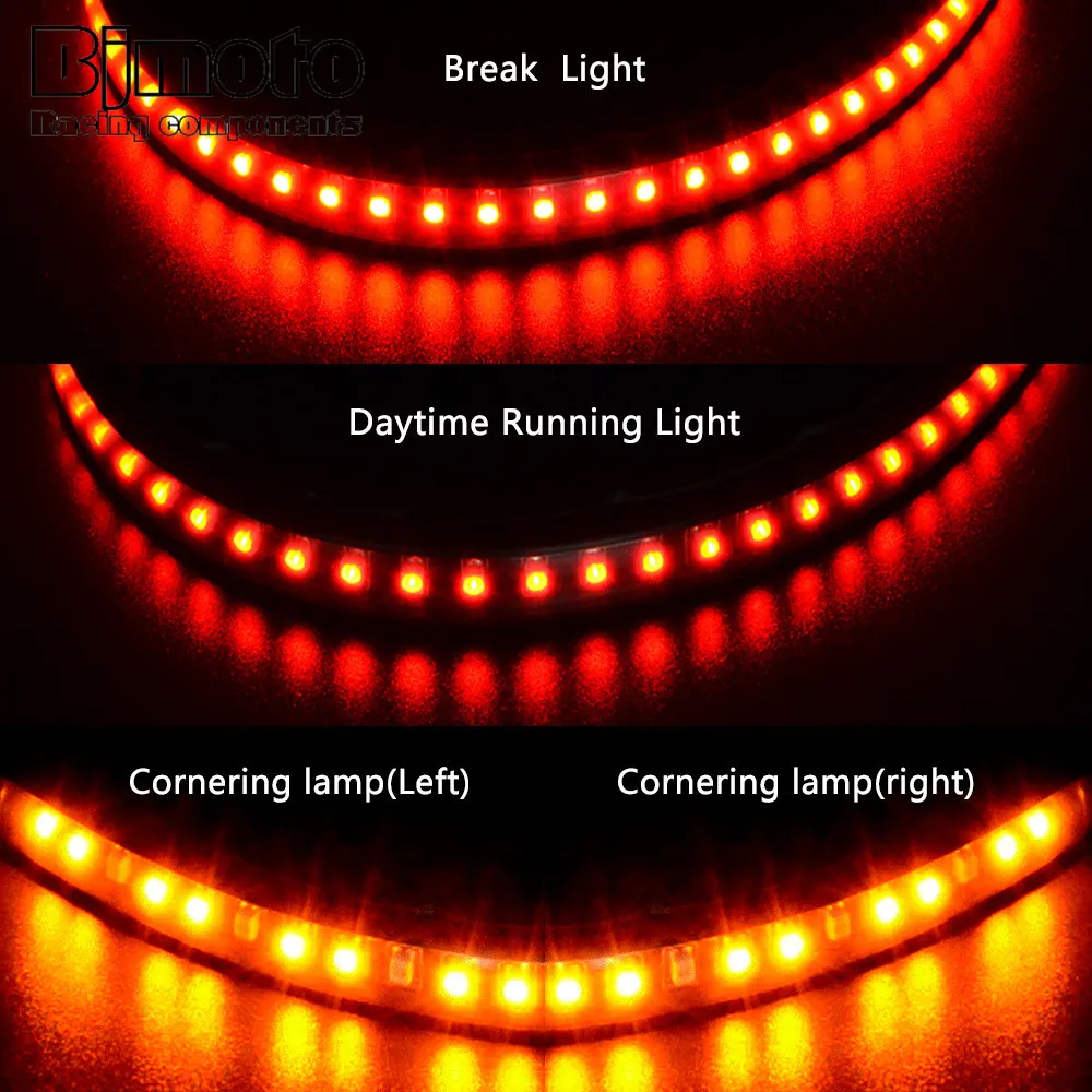 BJMOTO мотоциклетный задний тормоз Стоп сигнал поворота интегрированный 3258 красный и желтый светодиодный светильник полосы