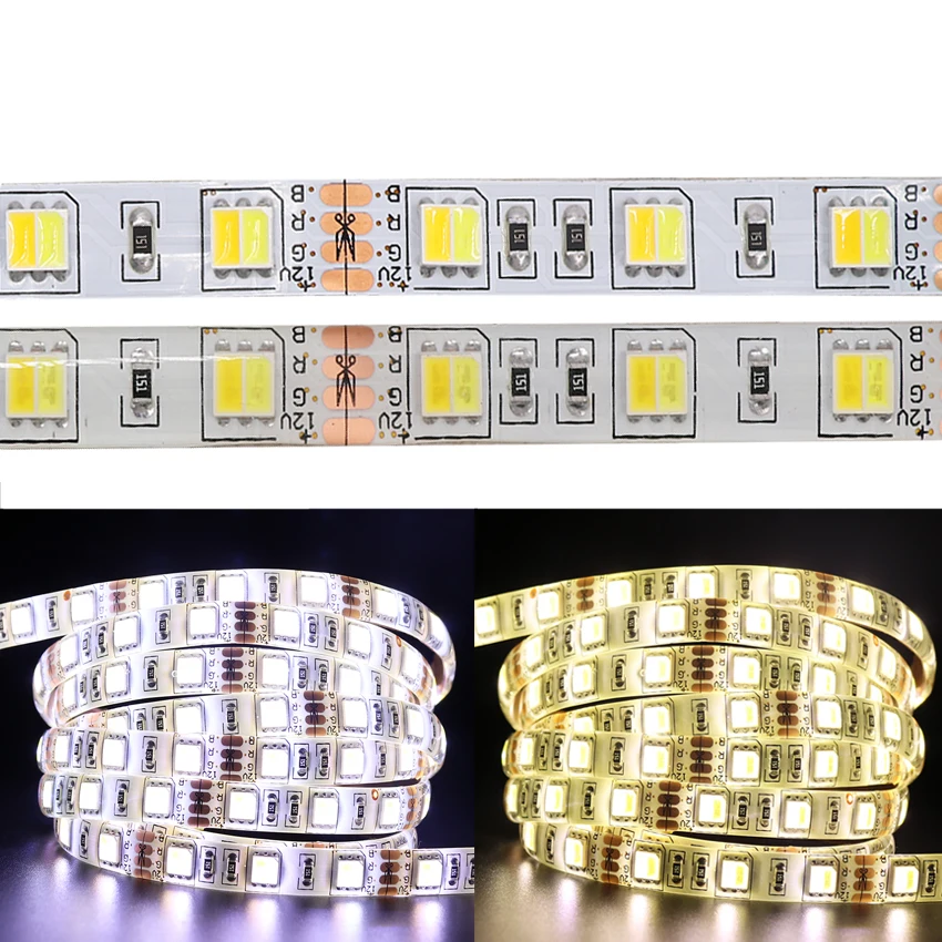 2 цвета в 1 светодиодный 5050 Светодиодные ленты двойной белый 5630 CW/WW ССТ цветовая температура 5 м светодиодный лента светильники 12V водонепроницаемый