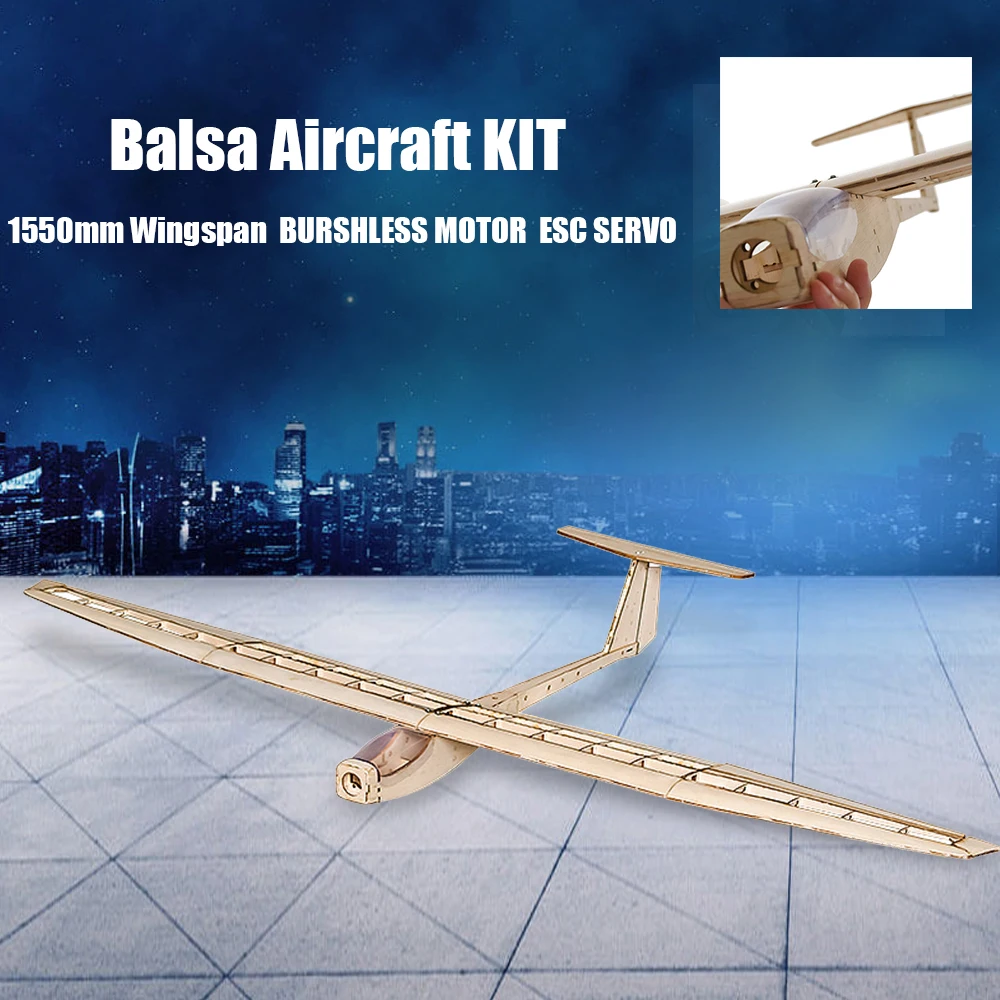 Dancing Wings Hobby F1504 Balsa RC Airplane Glider 1550mm Wingspan Aircraft DIY KIT with Brushless Motor ESC Servo - Цвет: Khaki F1504